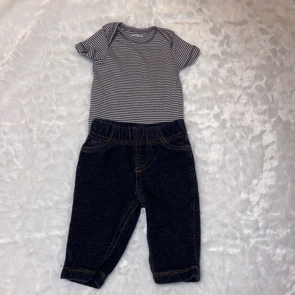 Gender Neutral Matching Onesie and Jeans Set Size 3 Months